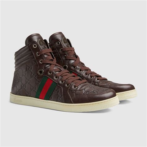 gucci brown suede sneakers archive|Gucci leather high top sneaker.